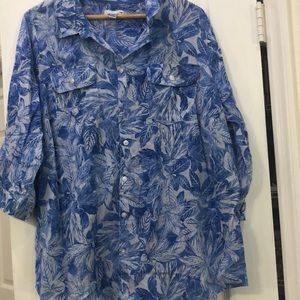 Croft Borrow 1X Womens Button down Blue Flower Top